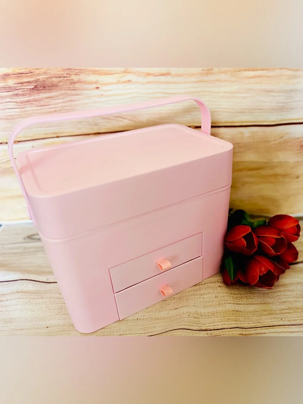 Light Pink Portable Makeup Cosmetic Storage Box NEW